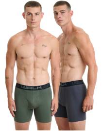 Walk Ανδρικό Μακρύ βαμβακερό μπόξερ με άνοιγμα στο μπροστινό μέρος (2 τμχ.) Χακί - Ανθρακί W1764-1_2408