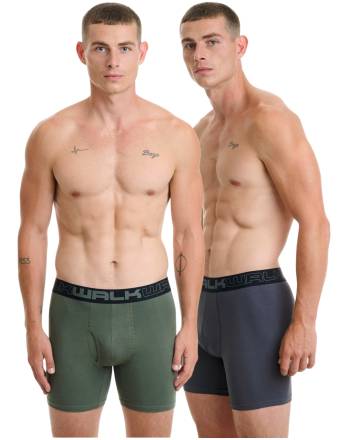 Walk Ανδρικό Μακρύ βαμβακερό μπόξερ με άνοιγμα στο μπροστινό μέρος (2 τμχ.) Χακί - Ανθρακί W1764-1_2408