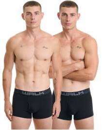 Walk Ανδρικό Βαμβακερό μπόξερ με άνοιγμα στο μπροστινό μέρος (2 τμχ.) Μαύρο-Μαύρο W1758-1_0202