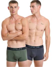 Walk Ανδρικό Βαμβακερό μπόξερ με άνοιγμα στο μπροστινό μέρος (2 τμχ.) Χακί-Ανθρακί W1758-1_2408