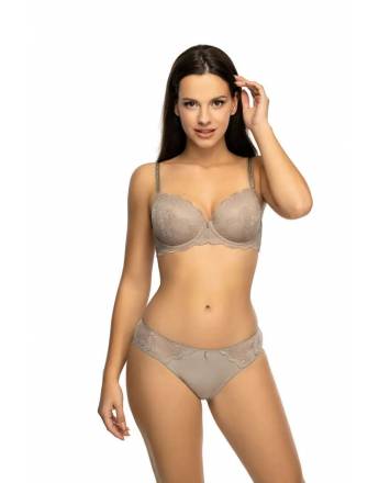VIANIA Ava Γυναικείο Σουτιέν με μπανέλα, και ελαφρά ενίσχυση και δαντέλα, Cup C-D 224480 Μαύρο - Μπεζ-STONE