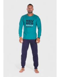 Nina Club Πιτζάμα ανδρική βαμβακερή Never Give Up NC26597 Πετρολ AW2025-26