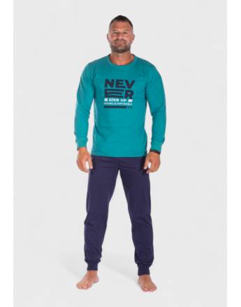 Nina Club Πιτζάμα ανδρική βαμβακερή Never Give Up NC26597 Πετρολ AW2025-26