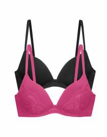 Dorina WILLA Γυναικείο Σουτιέν 2τεμ. PUSH UP PLUNGE BRA Cup-B FXPG0007LA182-2X0491 PINK/BLACK