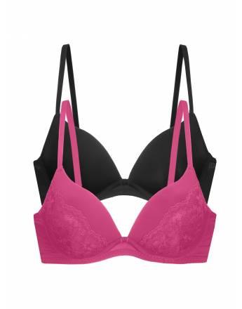 Dorina WILLA Γυναικείο Σουτιέν 2τεμ. PUSH UP PLUNGE BRA Cup-B FXPG0007LA182-2X0491 PINK/BLACK