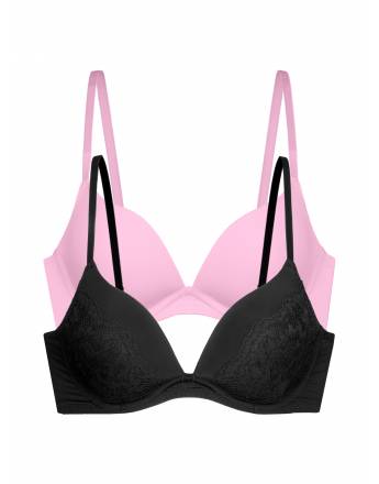 Dorina WILLA Γυναικείο Σουτιέν 2τεμ. PUSH UP PLUNGE BRA Cup-B FXPG0007LA182-2X0490 BLACK/PINK