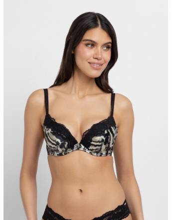 DORINA ORIGINS PRINT ΣΟΥΤΙΕΝ PADDED PUSH UP PLUNGE BRA CUP-B FXPG0054MI127-BK0097 BLACK