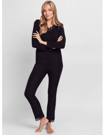 DORINA ORIGINS SET ΓΥΝΑΙΚΕΙΑ ΠΙΤΖΑΜΑ ΜΕ ΔΑΝΤΕΛΑ FXTO0019VI005-ST0001 ΜΑΥΡΟ