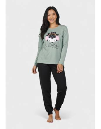 Cherry Underwear Γυναικεία Βαμβακερή Πιτζάμα Winter Hedgehog CHR262604 Πράσινο