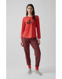 MINERVA Joy Εμπριμέ Γυναικεία Πιτζάμα 90-52618 Κόκκινο