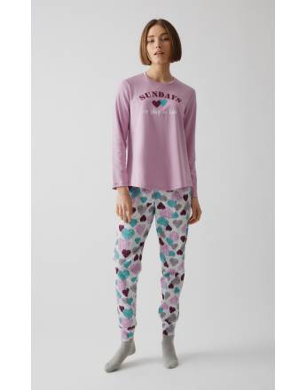 MINERVA Multi Hearts Γυναικεία Πιτζάμα 90-52645-139 MAUVE MIST