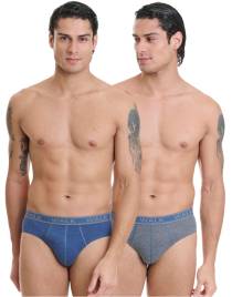 Walk Ανδρικό Βαμβακερό σλιπ με εξωτερικές ραφές (2 τμχ.) Μπλε τζιν μελανζέ - Γκρι μελανζέ W1757_0649