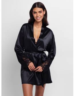 DORINA LYRA SATIN KIMONO ΓΥΝΑΙΚΕΙΑ ΡΟΜΠΑ ΜΑΥΡΗ FXKI0005LA182-BK0001 AW 2025-26