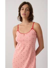 MINERVA Cherries Pointelle Γυναικεία Αμάνικη Μπριτέλα Νυχτικιά 90-53202-369 PEACH-RED CHERRIES SS2026