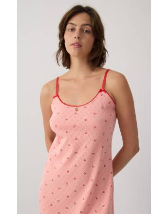 MINERVA Cherries Pointelle Γυναικεία Αμάνικη Μπριτέλα Νυχτικιά 90-53202-369 PEACH-RED CHERRIES SS2026