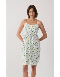 MINERVA Εμπριμέ Γυναικεία Αμάνικη Μπριτέλα Νυχτικιά Θηλασμού/ Εγκυμοσύνης 90-53223-365 GREY MEL-YELLOW LEMONS SS2026