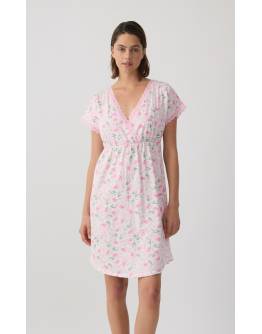 MINERVA Tulips Γυναικεία Κοντομάνικη Νυχτικιά Θηλασμού/ Εγκυμοσύνης 90-53234-366 ECRU-PINK TULIPS SS2026
