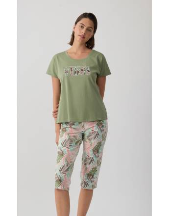 MINERVA Tropical Γυναικεία Κοντομάνικη Κάπρι Πυτζάμα 90-53259-185 XAKI SS2026