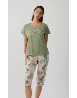 MINERVA Tropical Γυναικεία Κοντομάνικη Κάπρι Πυτζάμα 90-53259-185 XAKI SS2026