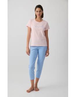 MINERVA Multi Dots Γυναικεία Κοντομάνικη Chino/ Κάπρι Πιτζάμα 90-53231-678 ΡΟΖ ΠΟΥΔΡΑ SS2026