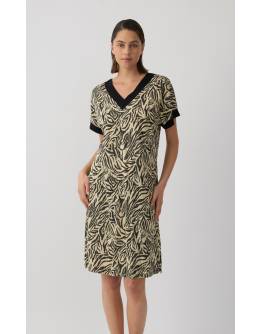 MINERVA Zebra Κοντομάνικη Γυναικεία Νυχτικιά με V Λαιμόκοψη 90-53278-937 ΜΠΕΖ-ΜΑΥΡΟ A/O SS2026