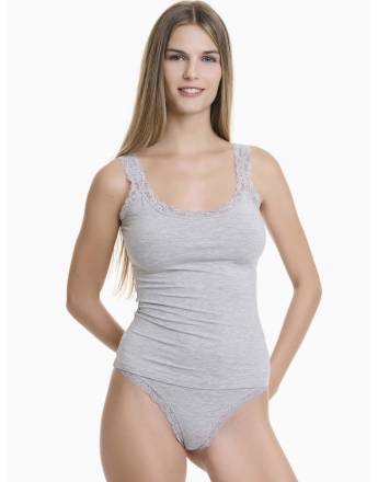 Walk Φανέλα Τοπ από bamboo με δαντέλα Γκρι Μεσαίο W2206_49