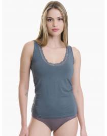 Walk Φανελάκι V-neck τοπ από bamboo με δαντέλα Πράσινο σκούρο W2207-1_40