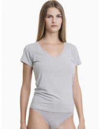 Walk Φανελάκι V-neck t-shirt από bamboo με δαντέλα Γκρι Μεσαίο W2208_49