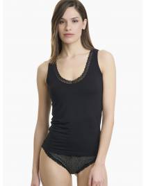 Walk Φανελάκι V-neck τοπ από bamboo με δαντέλα Μαύρο W2207-1_02