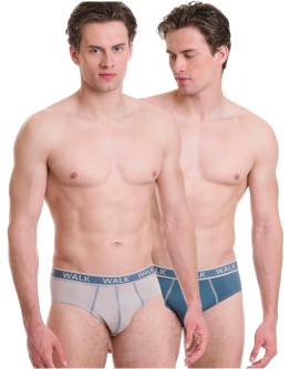 Walk Ανδρικό Βαμβακερό σλιπ με εξωτερικές ραφές (2 τμχ.) Mπλε ανοικτό - Μπεζ σκούρο W1757_0420