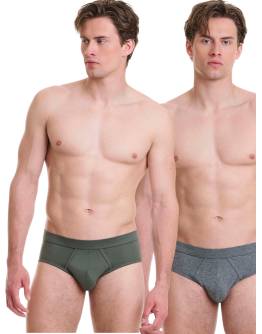 WALK Ανδρικό Βαμβακερό σλιπ με εσωτερικό λάστιχο Χακί - Γκρι μελανζέ W1759-1_2449