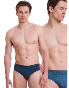 Walk Ανδρικό Βαμβακερό σλιπ με ανάγλυφο λάστιχο (2 τμχ.) Μπλε σκούρο - Ραφ W1769-1_0307