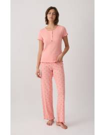 MINERVA Cherries Pointelle Κοντομάνικη Γυναικεία Πιτζάμα με Μακρύ Παντελόνι 90-53203-418 PEACH SS-2026