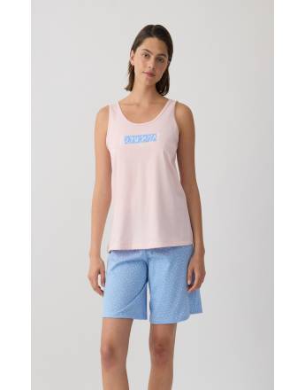 MINERVA Multi Dots Αμάνικη Γυναικεία Πυτζάμα με Μακρύ Σορτς 90-53227-678 ΡΟΖ ΠΟΥΔΡΑ SS-2026