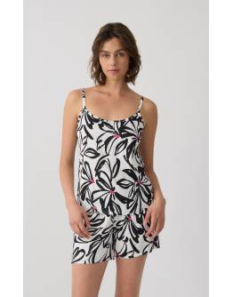 MINERVA Floral Σατέν Viscose Αμάνικη Μπριτέλα Γυναικεία Πιτζάμα 96-53291-400 BLACK-ECRU A/O SS-2026