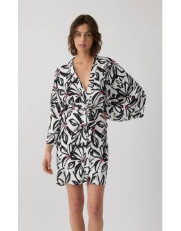 MINERVA Floral Εμπριμέ Σατέν Viscose Γυναικεία Ρόμπα 96-53293-400 BLACK-ECRU A/O SS-2026