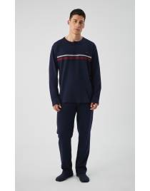 MINERVA Bull Stripes Punto Di Roma Ανδρική Πυτζάμα με πατιλετα 90-71485-100 ΜΑΡΙΝ AW 2026-27