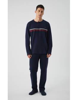 MINERVA Bull Stripes Punto Di Roma Ανδρική Πυτζάμα με πατιλετα 90-71485-100 ΜΑΡΙΝ AW 2026-27