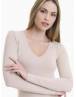 Walk Γυναικείο Μακρυμάνικο κορμάκι V-neck από bamboo Μπεζ W2226_19