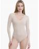 Walk Γυναικείο Μακρυμάνικο κορμάκι V-neck από bamboo Μπεζ W2226_19