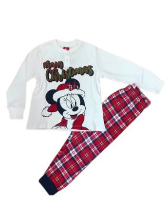 DISNEY MINNIE Χριστουγεννιάτικη πιτζάμα για Κορίτσι Μπέζ - κόκκινη καρό ΚΩΔ:DY50M4620