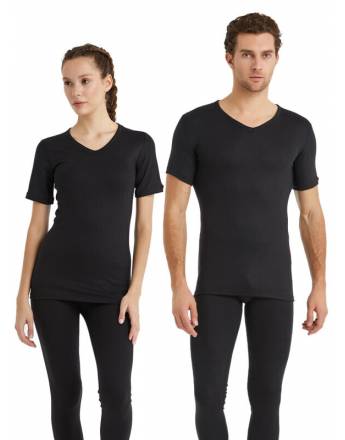 BLackspade Unisex Ισοθερμική Φανέλα με λαιμό V, με Κοντό Μανίκι Μαύρο-Λευκό1263