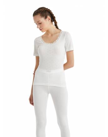 Blackspade Γυναικείο Λεπτό Ισοθερμικό Ανοιχτή Λαιμόκοψη Με Δαντέλα Κοντό Μανίκι Λευκό 1267-1