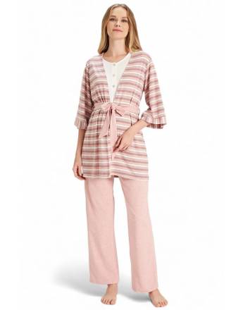 Feyza Set Πιτζάμα Εγκυμοσύνης με ρόμπα PASTEL LOVE HEARTS FZA5080 Ροζ