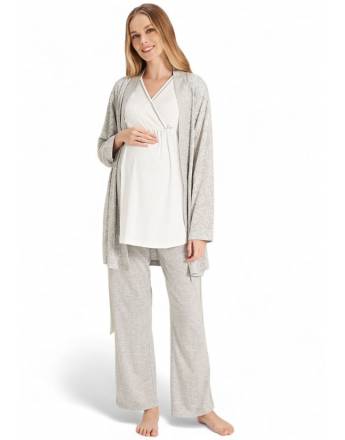 Feyza Set Πιτζάμα εγκυμοσύνης με ρόμπα ΓΚΡΙ CHIC FZA5078