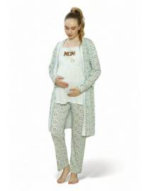 Pijamood Set Πιτζάμα εγκυμοσύνης με ρόμπα MOM'S BABY PJMD9623 Σιελ