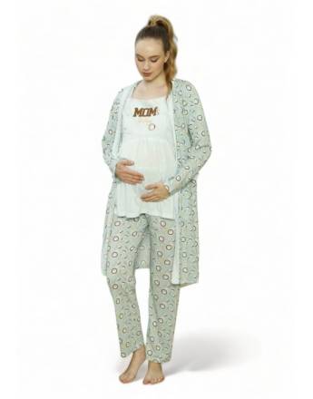 Pijamood Set Πιτζάμα εγκυμοσύνης με ρόμπα MOM'S BABY PJMD9623 Σιελ