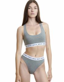 Walk Βαμβακερό ψηλόμεσο brazilian σλιπ με λάστιχο (2 τμχ.) W2052_1409 Γκρι ανοικτό μελανζέ - Ανθρακί μελανζέ