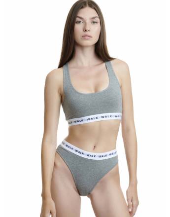 Walk Βαμβακερό ψηλόμεσο brazilian σλιπ με λάστιχο (2 τμχ.) W2052_1409 Γκρι ανοικτό μελανζέ - Ανθρακί μελανζέ