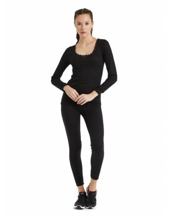 Blackspade Γυναικείο Λεπτό Ισοθερμικό Ανοιχτή Λαιμόκοψη Με Δαντέλα Μακρύ Μανίκι Λευκό - Μαύρο 1268